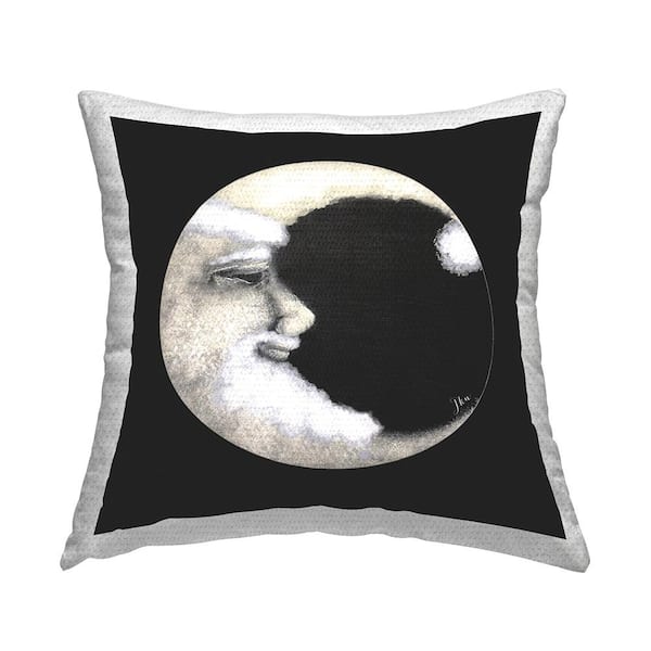Stupell Industries Detailed Crescent Moon Face Black Square Outdoor Throw Pillow