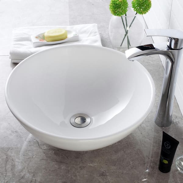 LORDEAR 16 in. x 16 in. Vessel Sink Modern Bathroom Above Round Bowl in White Porcelain Ceramic Vessel Vanity Sink Art Basin LORDEAR 16 in. x 16 in. Vessel Sink Modern Bathroom Above Round Bowl in White Porcelain Ceramic Vessel Vanity Sink Art Basin