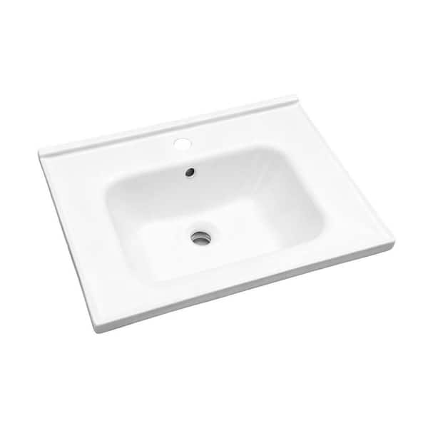 24 in. x 18 in. Rectangular Drop-in Bathroom Sink in White Vitreous China with Faucet Hole