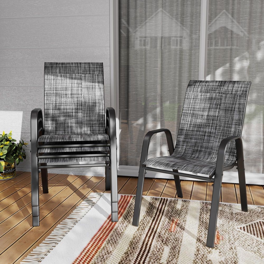 Norion Metal Frame Outdoor Patio Stackable Dining Chairs in Gray with Waterproof Teslin Fabric Seats (Set of 4) price history on PriceWatchPro