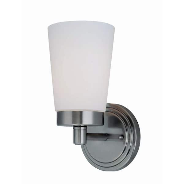 Illumine Designer Collection 1-Light Steel Gun Metal Sconce with Frost Glass Shade