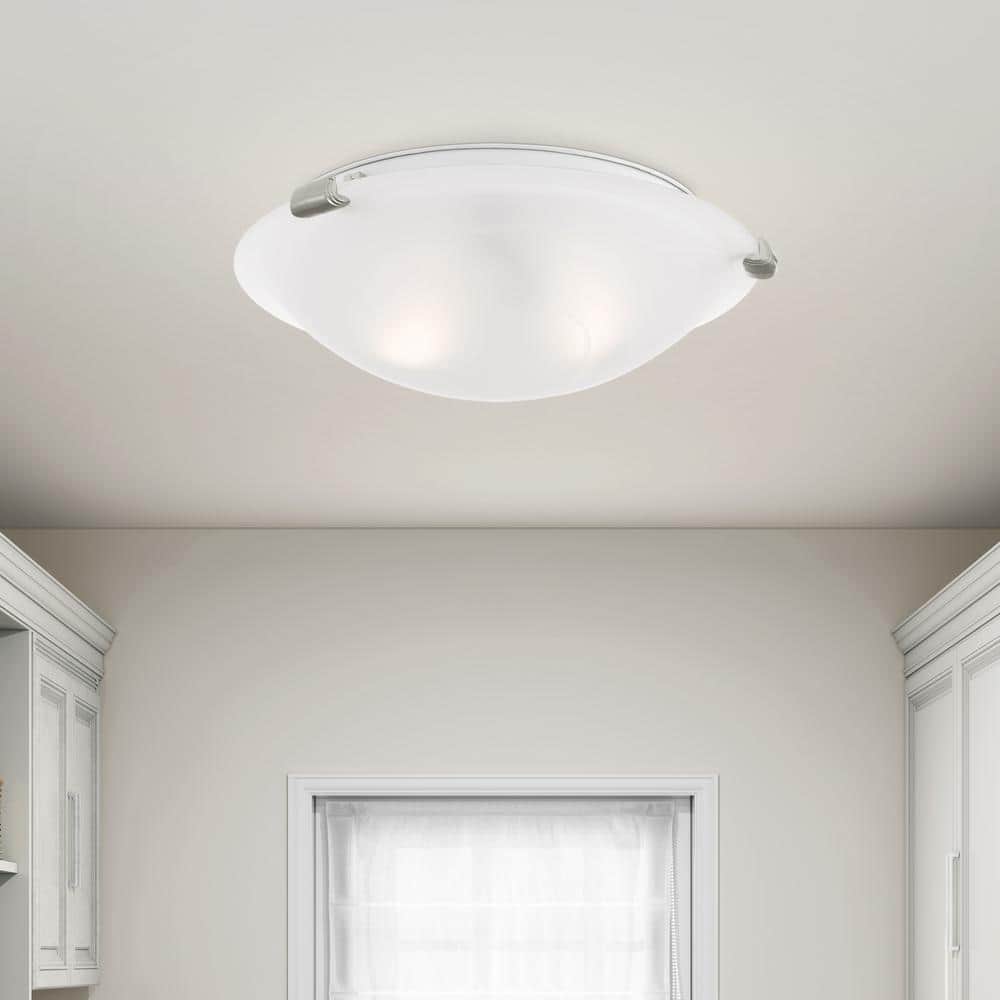 Oasis 12.25" Brushed Nickel Flush Mount with White Alabaster Glass