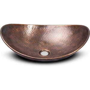 19 in. Hand Hammered Harbor Vessel Bathroom Sink in Pure Copper