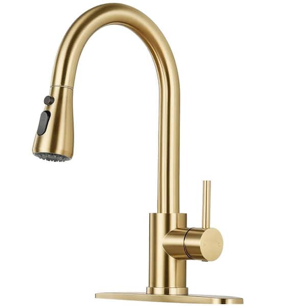 Single Handle Pull Down Sprayer Kitchen Faucet with Pull Out Spray Wand in Brushed Gold