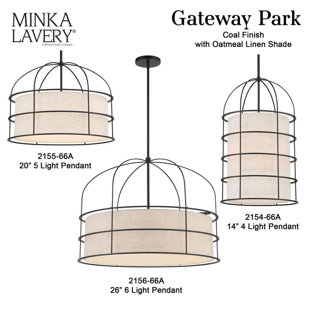 Gateway Park Coal Finish 5-Light Drum Pendant with Oatmeal Linen Shade