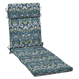 21 in. x 72 in. Outdoor Chaise Lounge Cushion in Sapphire Aurora Blue Damask
