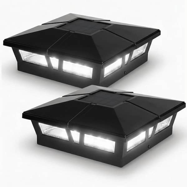 Cambridge 6 in. x 6 in. Outdoor Black LED Solar Post Cap (2-Pack)