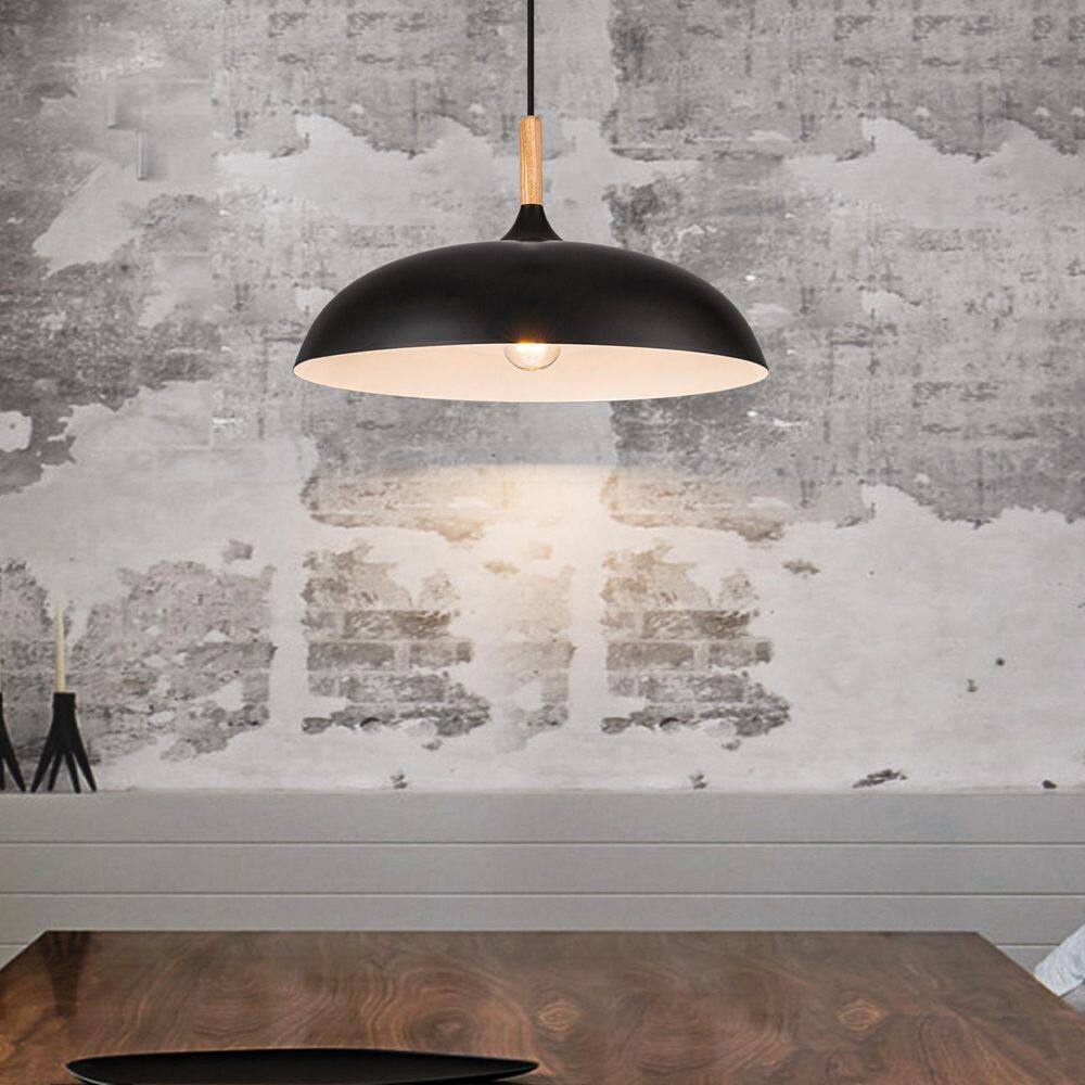 Everett 18 in. 1-Light Black Dome Pendant Light with Solid Wood price history on PriceWatchPro