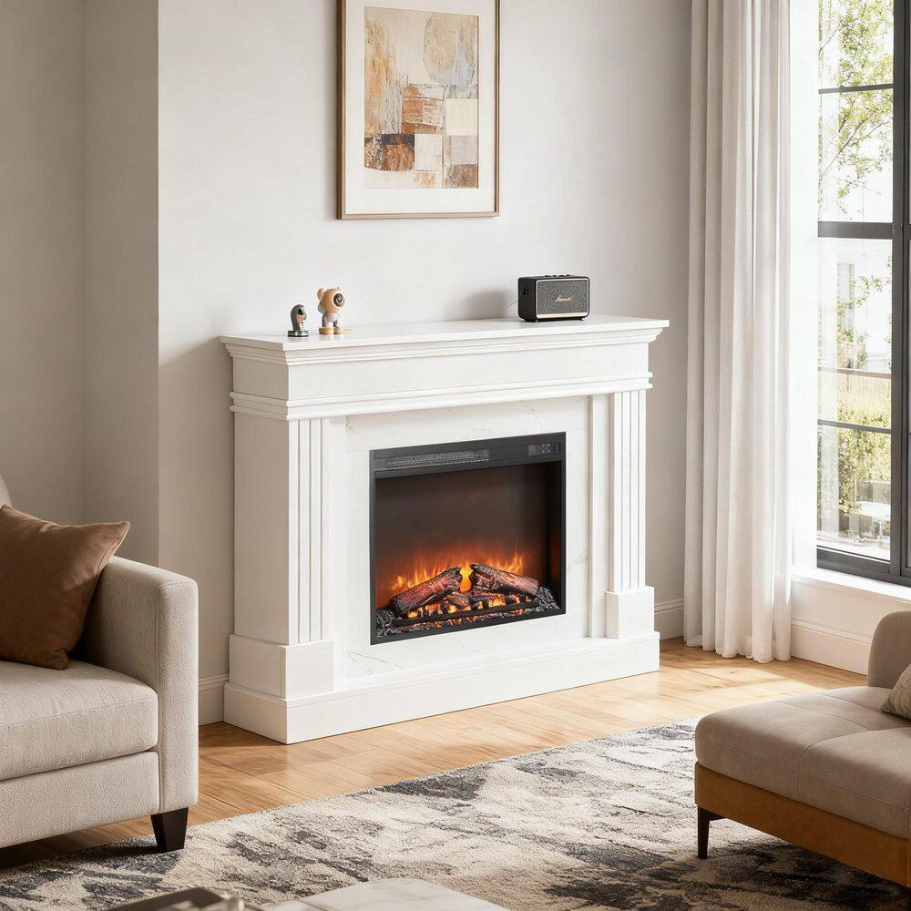 44 in. Freestanding Electric Fireplace with 23 in. Fireplace Insert, Realistic Log and Flame Effect, Remote,Timer, White price history on PriceWatchPro