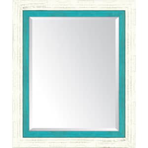 Medium Rectangle French White/Turquoise Beveled Glass Classic Mirror (30 in. H x 36 in. W)