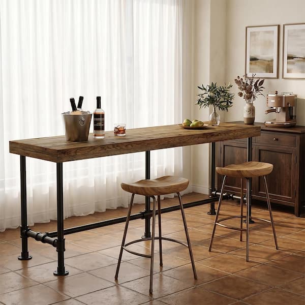 BYBLIGHT Industrial 37.4 in. H Brown Rectangle Solid Wood Counter