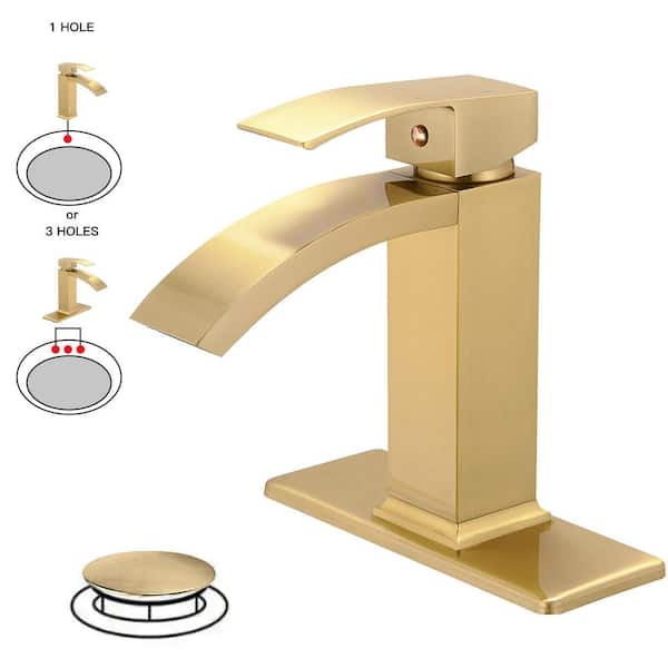 BWE Waterfall Single Hole Single Handle Bathroom Faucet in Brushed Gold