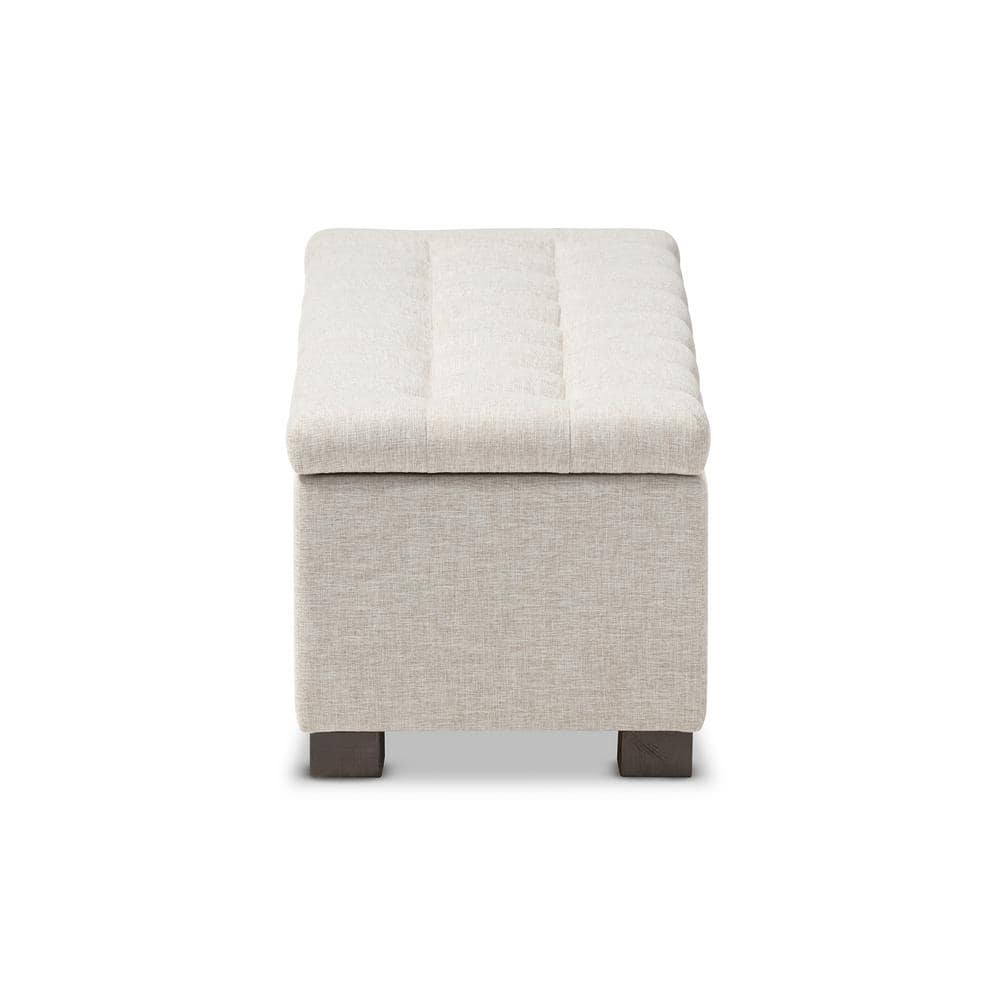 Beige Tufted Fabric Upholstered Storage Bench with Rubberwood Frame