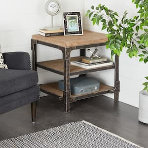 26 in. Brown 2 Shelves Large Square Wood End Accent Table