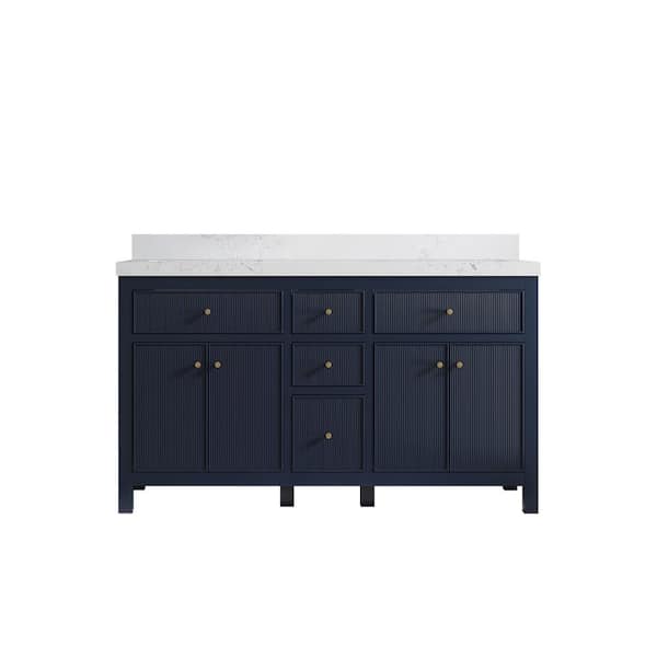 Willow Collections Sonoma 60 in. W x 22 in. D x 36 in. H Double Sink Bath Vanity in Navy Blue with 2 in. Empira Quartz Top