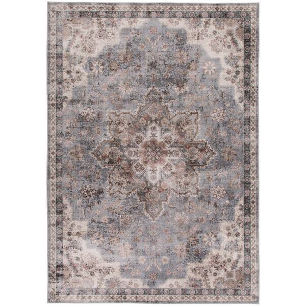 5 ft. x 7 ft. Gray/Multi Antique Medallion Washable Area Rug