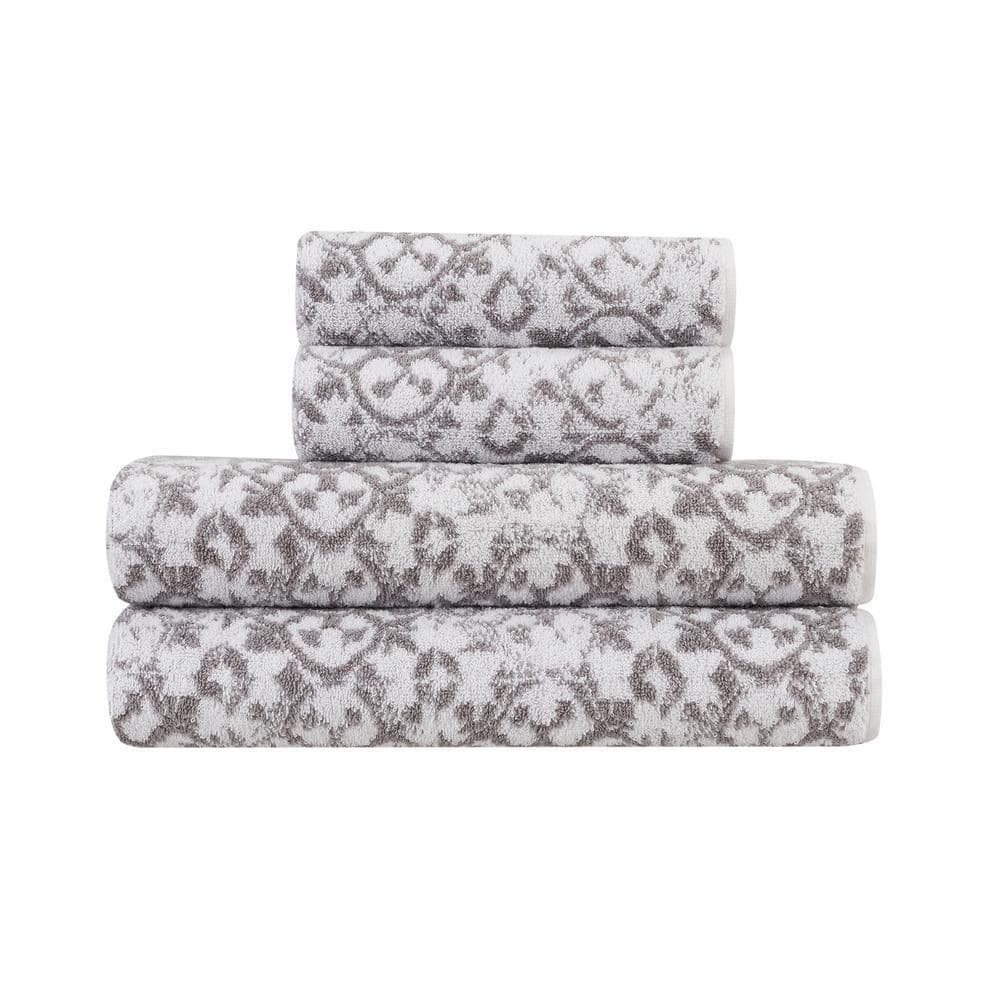 Jessica Simpson Aziza 4-Piece Skyrocket Grey Cotton Towel Set