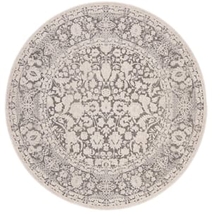 Reflection Dark Gray/Cream 7 ft. x 7 ft. Round Distressed Floral Area Rug