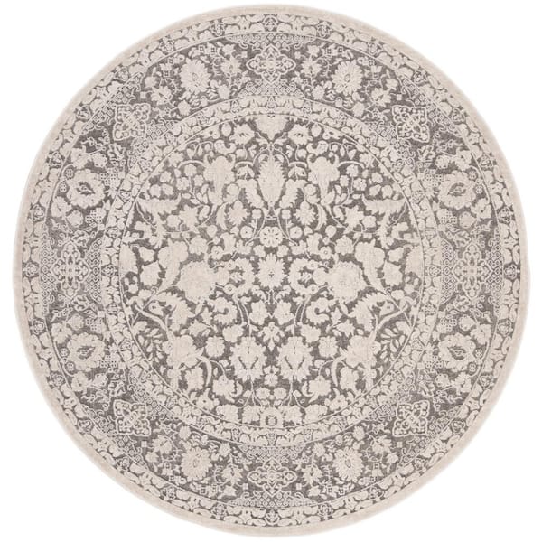 SAFAVIEH Reflection Dark Gray/Cream 7 ft. x 7 ft. Round Distressed Floral Area Rug