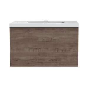 30 in. W x 20 in D x 22.5 in H Single Sink Floating Bath Vanity with Inside Drawers in Smoke Oak with Qt. White Top