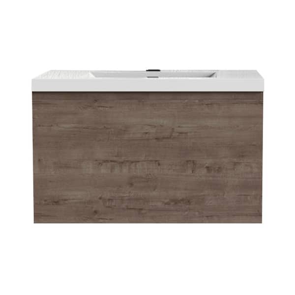 Bremen Cabinetry Bremen 24 in. W x 20 in. D x 22.5 in. H Single Sink Floating Bath Vanity with Inside Drawers in Smoke Oak with White Top