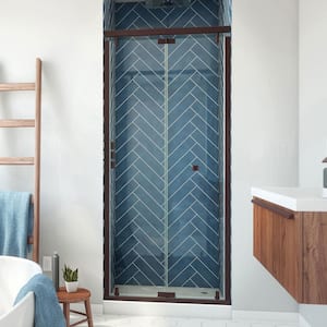 Butterfly-S 35.5 in. W x 73.875 in. H Sliding Semi Frameless Shower Door in Oil Rubbed Bronze with Clear Glass