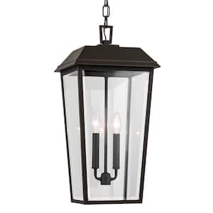 Mathus 22 in. 2-Light Olde Bronze Traditional Outdoor Porch Hanging Pendant Light with Clear Glass (1-Pack)