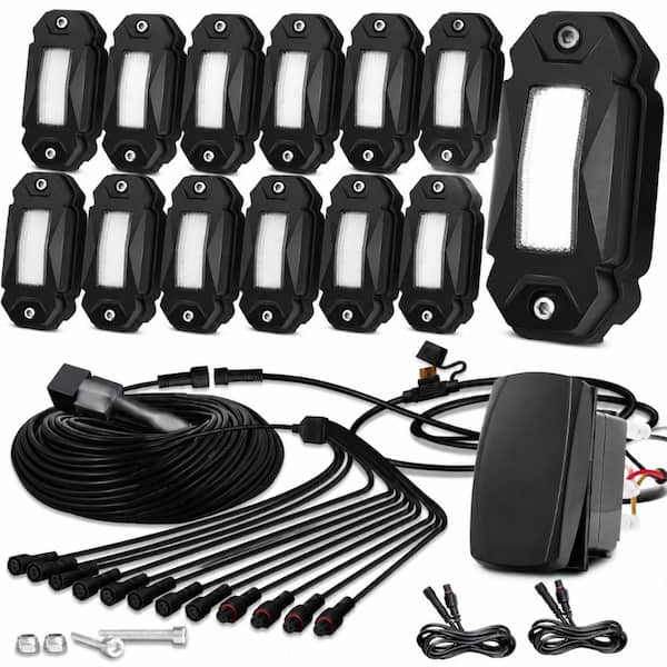 Pure White 12-Light LED Rock Light Kit with Switch Harness for Off-Road Truck, ATV, UTV and SUV
