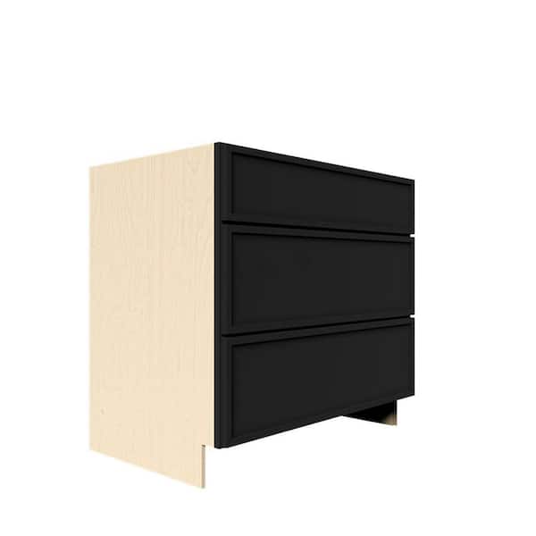 Slim Shaker Assembled 36 in. W x 34.5 in. H x 24 in. D 3-Drawer Kitchen Cabinet in Black