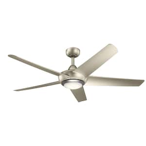 Kapono 52 in. Indoor Brushed Nickel Downrod Mount Ceiling Fan with Integrated LED with Remote Control Included