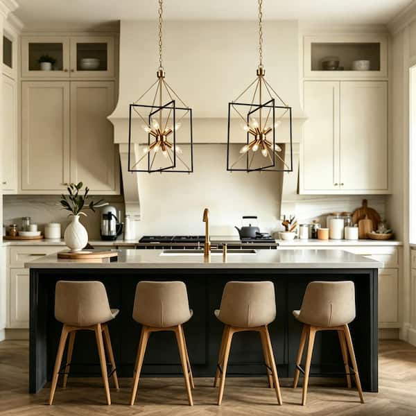 Zevni 8-Light Brass Gold Island Chandelier, Modern Farmhouse Black