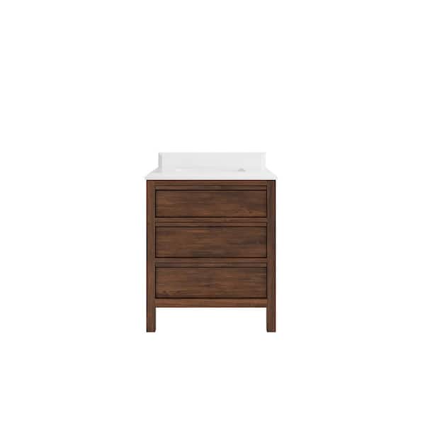 Willow Collections Elizabeth Teak 30 in. W x 22 in. D x 36 in. H Single Sink Bath Vanity Center in Dark Walnut with 1.5" White Quartz Top