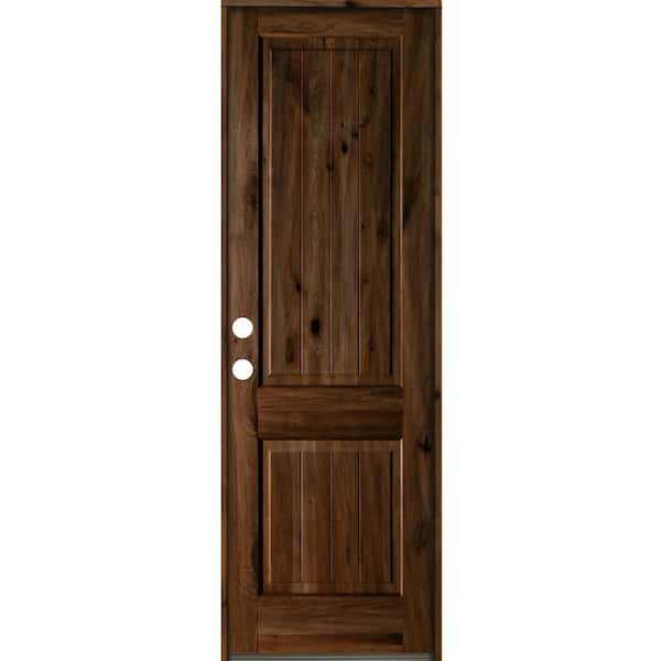 Krosswood Doors 30 in. x 96 in. Rustic Knotty Alder Square Top V-Grooved Provincial Stain Right-Hand Wood Single Prehung Front Door
