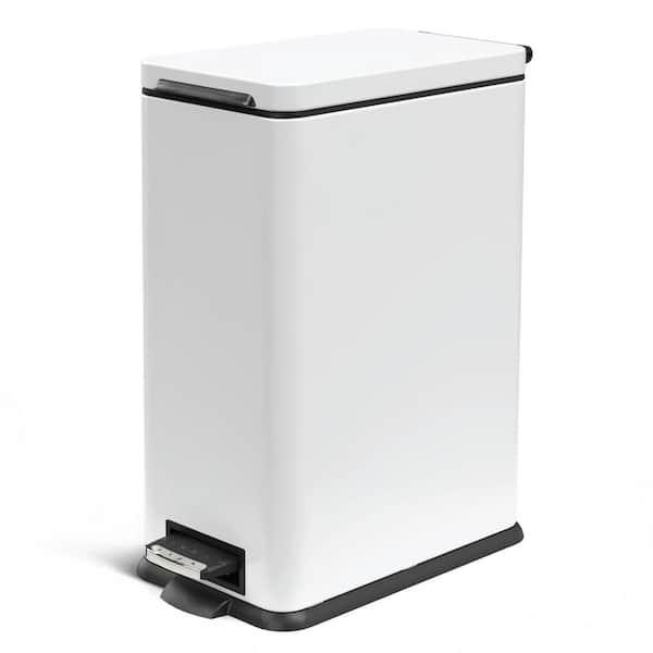 8 Gallon Slim Stainless Steel Kitchen Trash Can with Step Pedal and Soft Close Lid, White