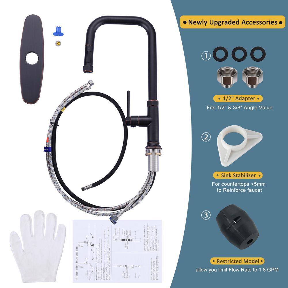 17-Inch Oil Rubbed Bronze Single Handle Pull Down Kitchen Faucet