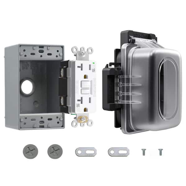 GFCI Outlet with Outdoor Cover and Box, Weather Resistant 20 Amp 125V Duplex Outlet, UL Listed, Matte White 1 PC