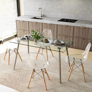 5-PCS Dining Table Set 51 in. Modern Rectangular Glass Table and 4 Chairs Kitchen