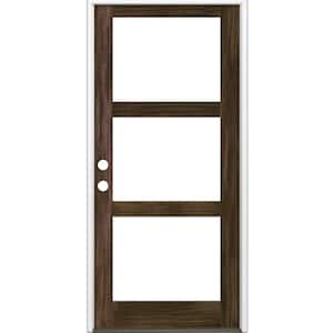 42 in. x 96 in. Modern Hemlock Right-Hand/Inswing 3-Lite Clear Glass Black Stain Wood Prehung Front Door