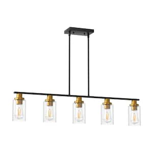 Black and Gold 300-Watt 5-Light Farmhouse Pendant Light with Clear Glass Shade