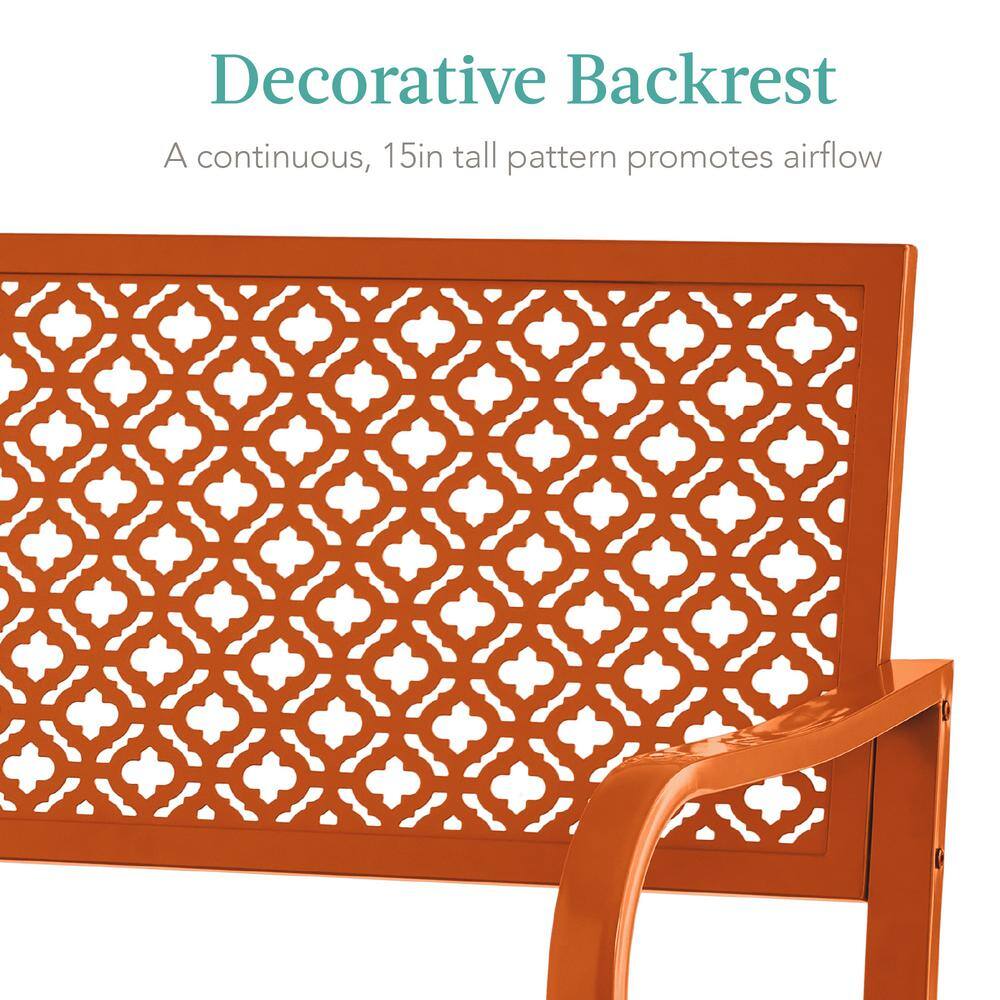 Carrot Orange Steel Geometric Pattern Outdoor Bench with Arms