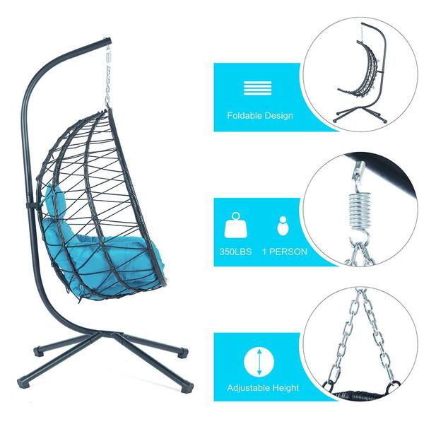 BTMWAY Outdoor Indoor Egg Chair with Stand and Light Blue