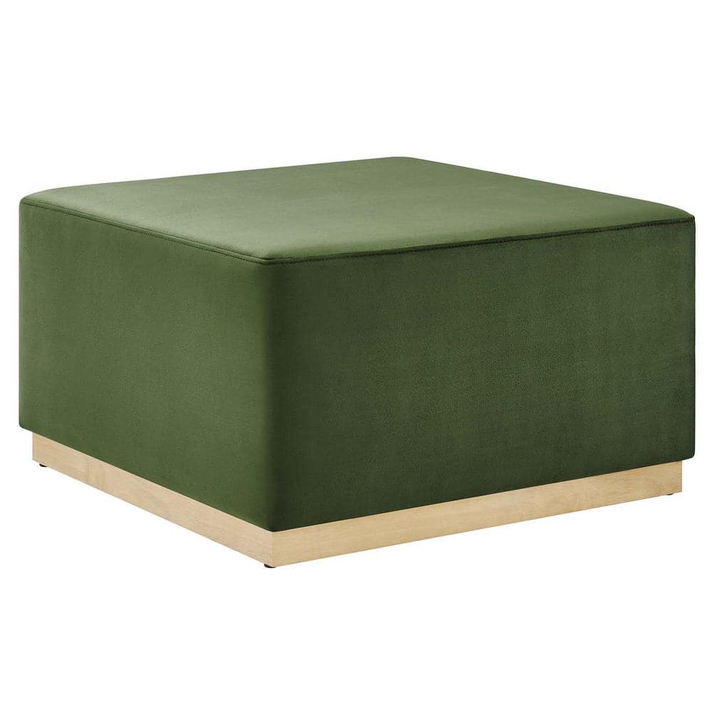 Tilden Moss Green Velvet Square Ottoman with Rubberwood Base