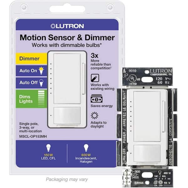 Lutron Maestro LED+ Motion Sensor/Dimmer Switch, 150W LED, Single Pole/Multi-Location, White (MSCL-OP153MH-WH)