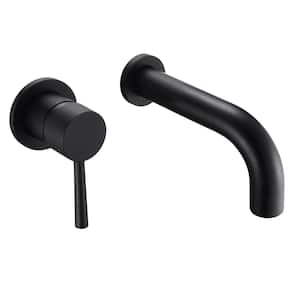 Left-Handed Single Handle Wall Mount Roman Tub Faucet with Valve in Matte Black