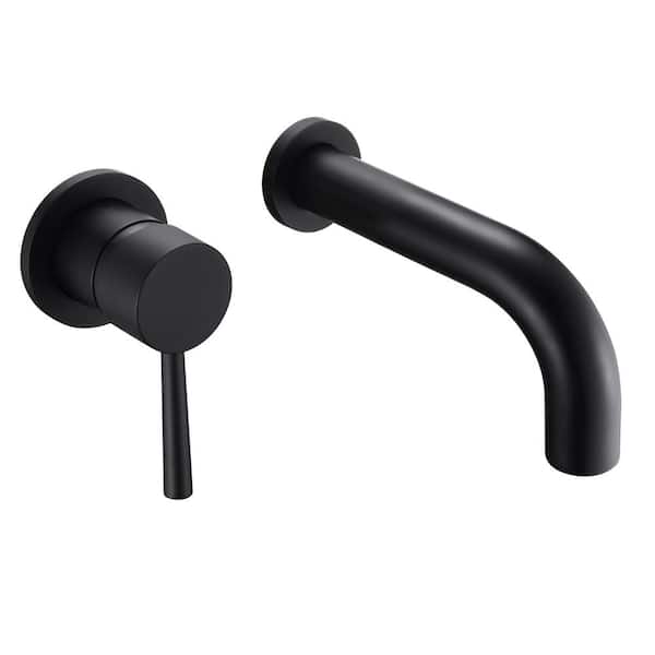 SUMERAIN Left-Handed Single Handle Wall Mount Roman Tub Faucet with Valve in Matte Black