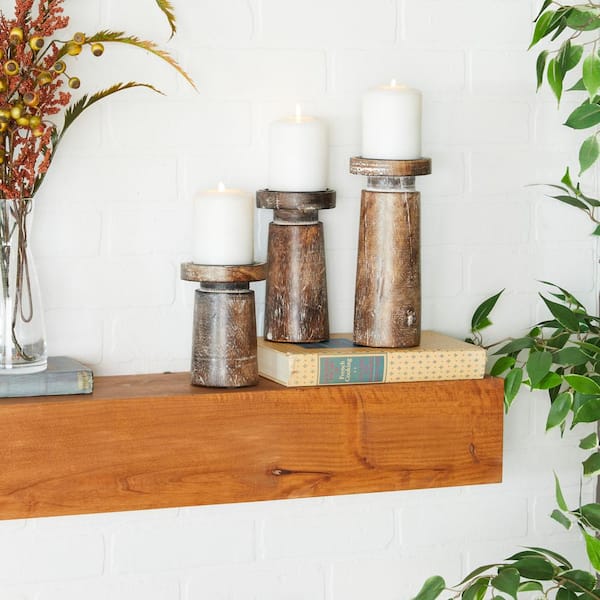 Litton Lane Gray Mango Wood Handmade Candle Holder with Turned Style (Set of 3)