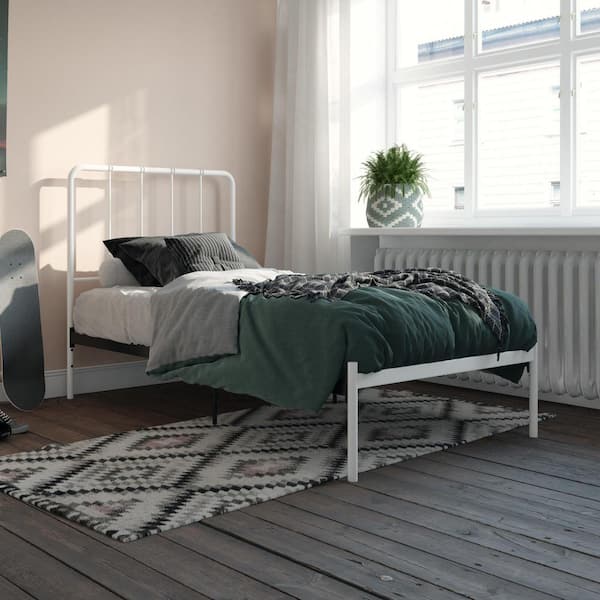 Likehome Aubrey White Metal Twin Bed, Metal Twin Bed White