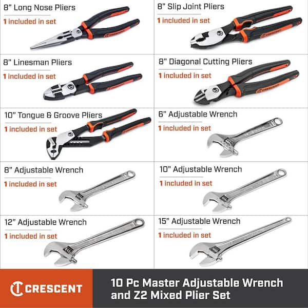 Master Adjustable Wrench and Plier Set (10-Piece)