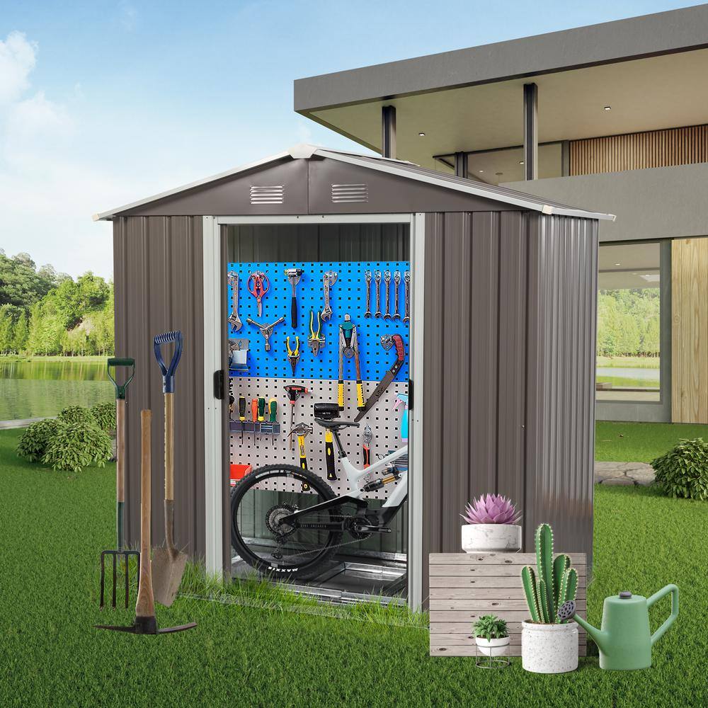 Gray 8' x 4' Metal Outdoor Storage Shed with Windows