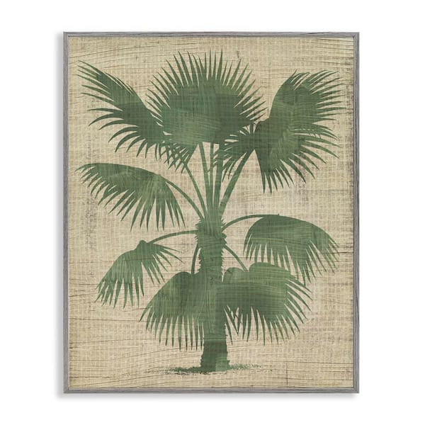 Stupell Industries Vintage Distressed Palm by June Erica Vess Gray Framed Nature Giclee Art Print 14 in. x 11 in.